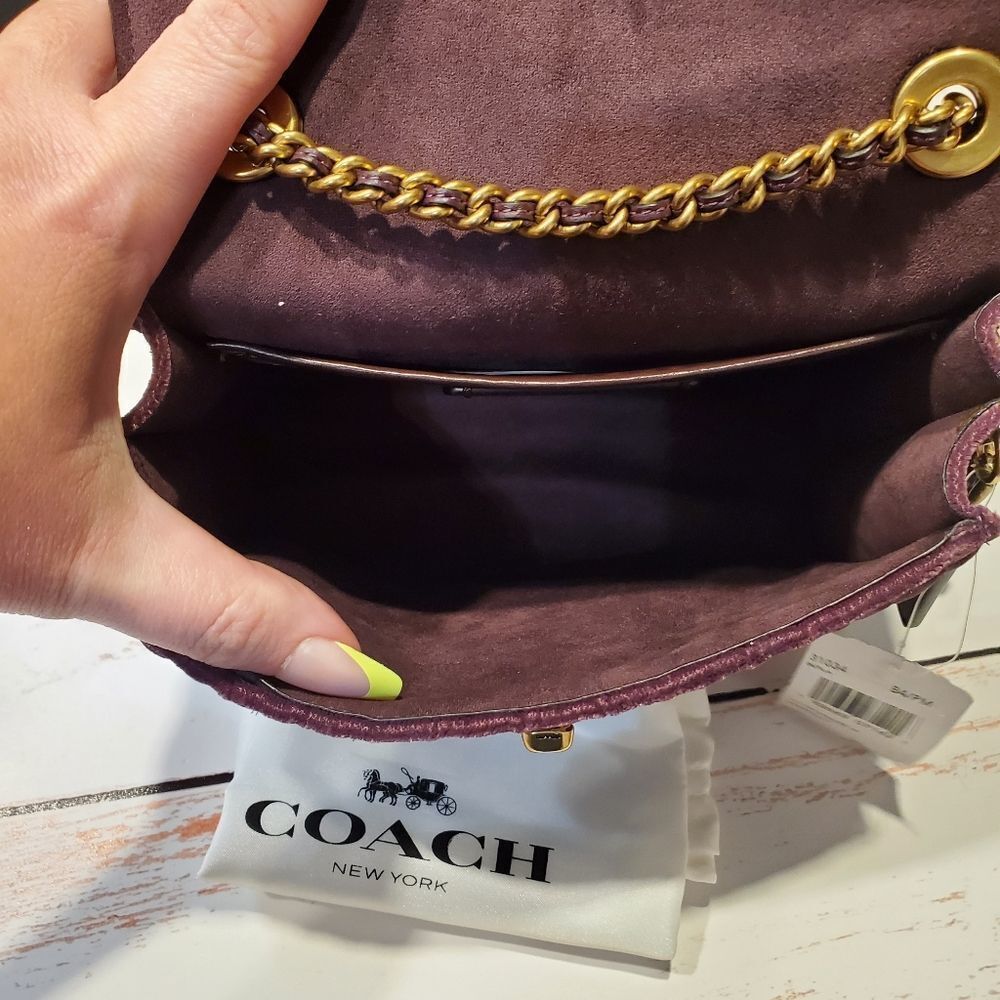 COACH RETAIL Velvet Deep Purple Quilted Studded Turnlock Bag - Picture 9 of 16